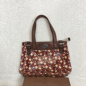 Fossil Red Shoulder Bag with Geometric Design
